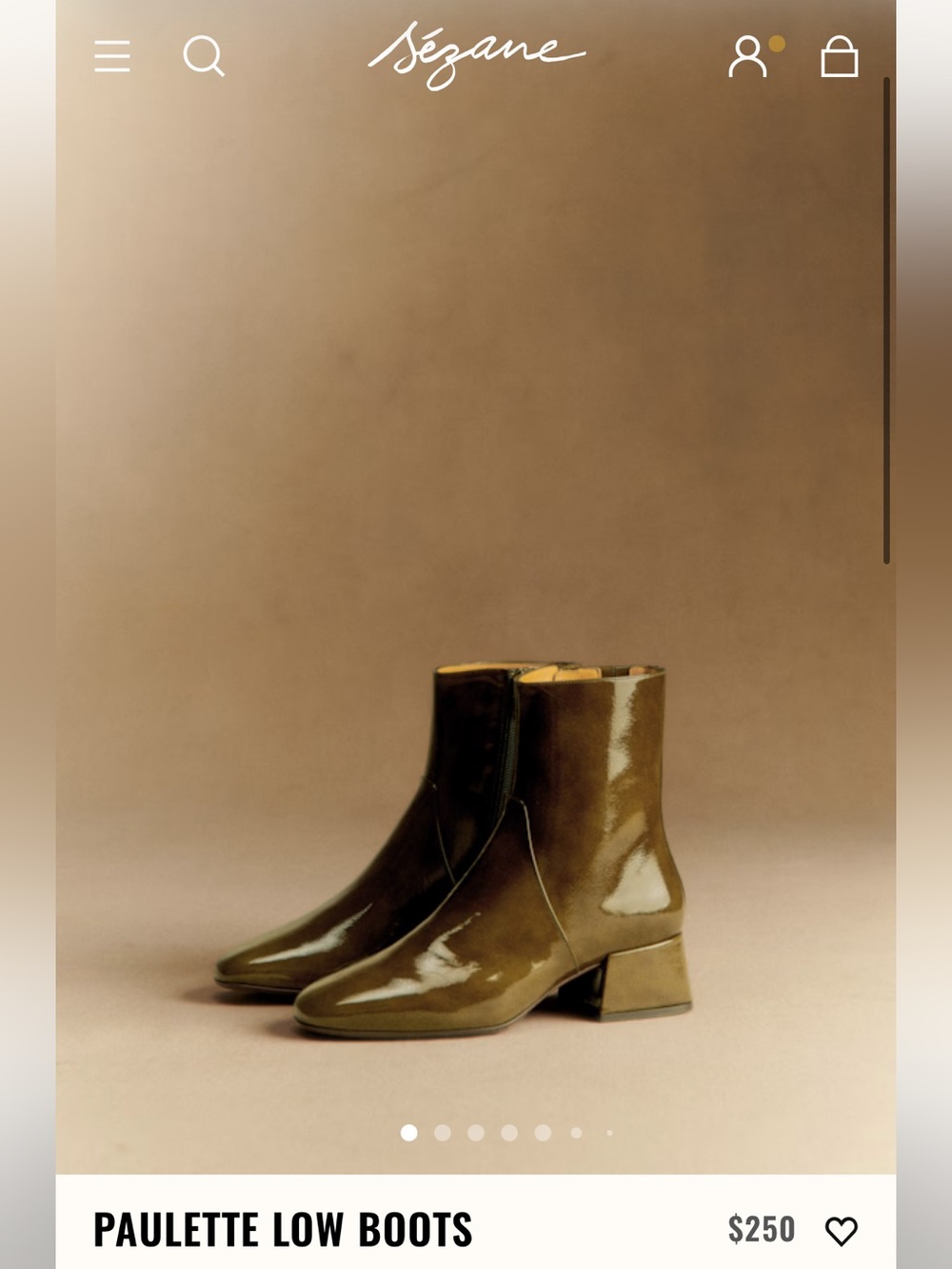 Sezane Paulette Low Boots — Olive Patent Leather